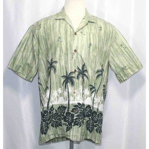 Hawaiian Togs Palm Tree Green Button Front Short Sleeve Shirt‎ Mens Size XL